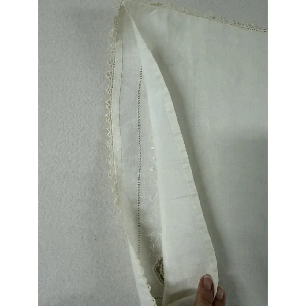 Vtg Handmade Pillow Sham Embroidered Cutwork Crochet Lace Victorian 14x19 Shabby